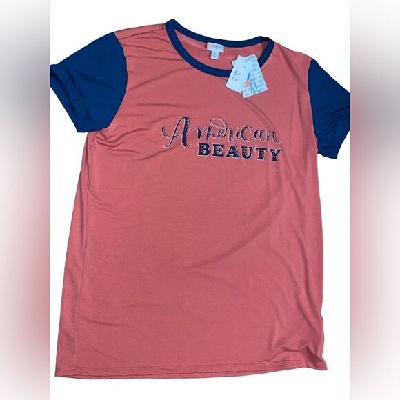 LuLaRoe Women’s XL Liv Retro Graphic Tee “American Beauty” Ribbed Neck & Cuffs - Picture 10 of 13